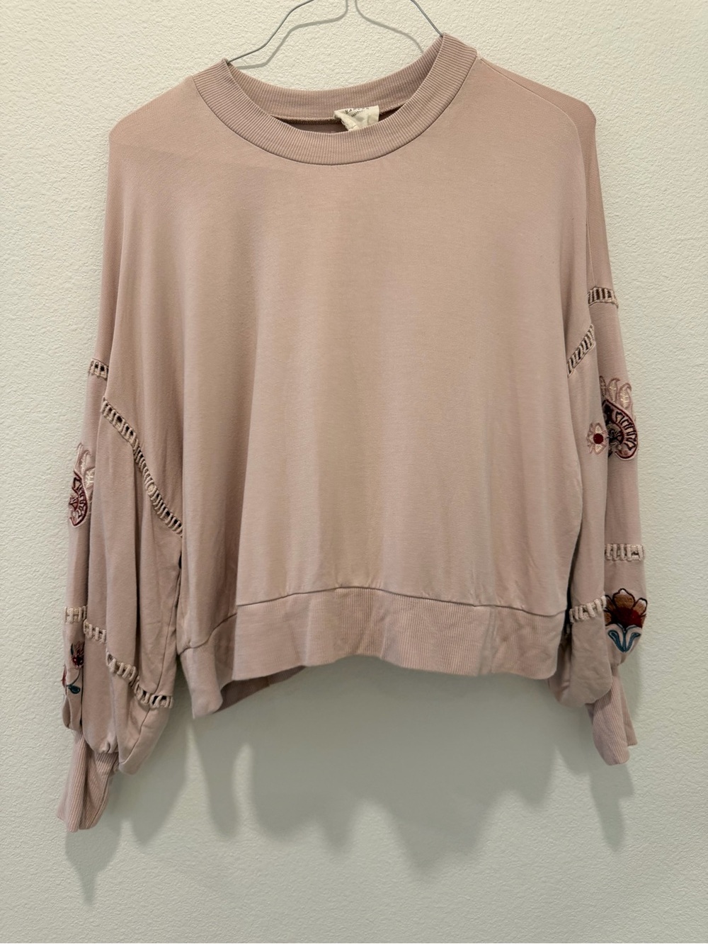 Harper Blush Embroidered Balloon-Sleeve Pullover